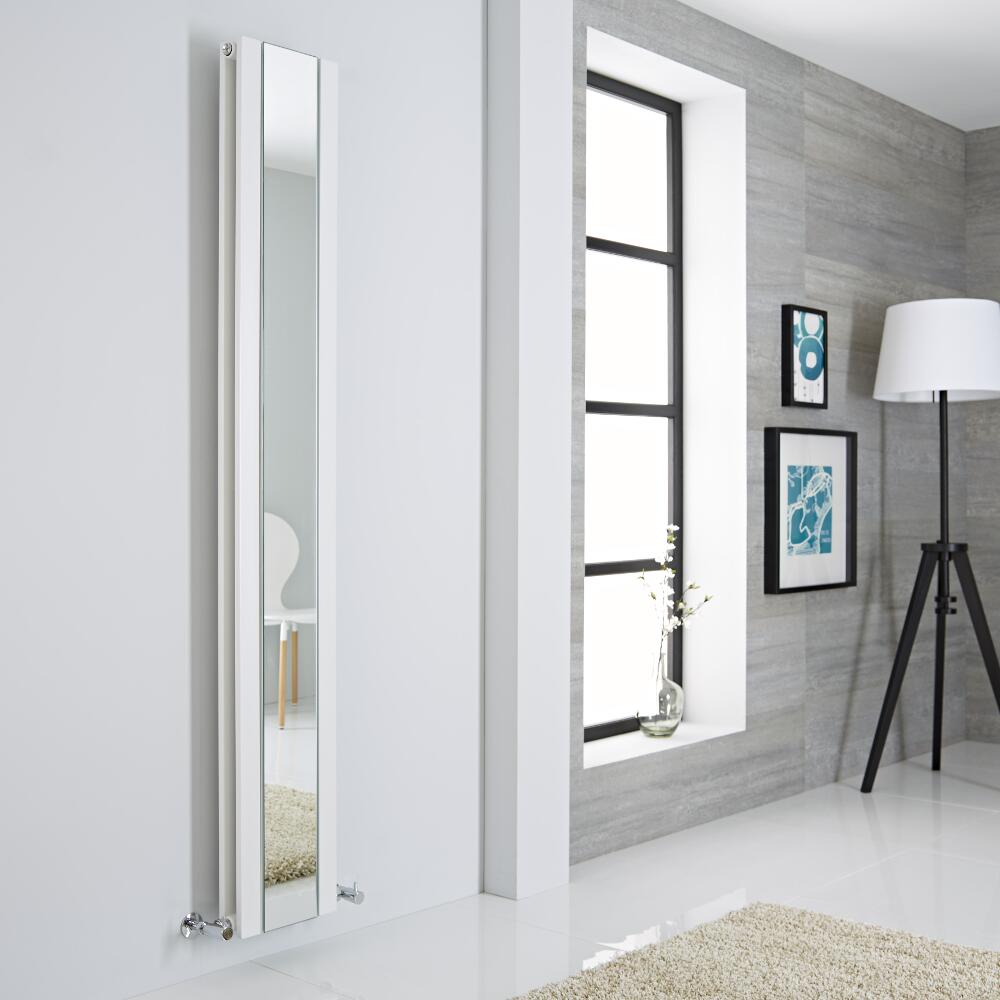 Milano Icon - White Vertical Designer Radiator With Mirror - 1800mm x 265mm