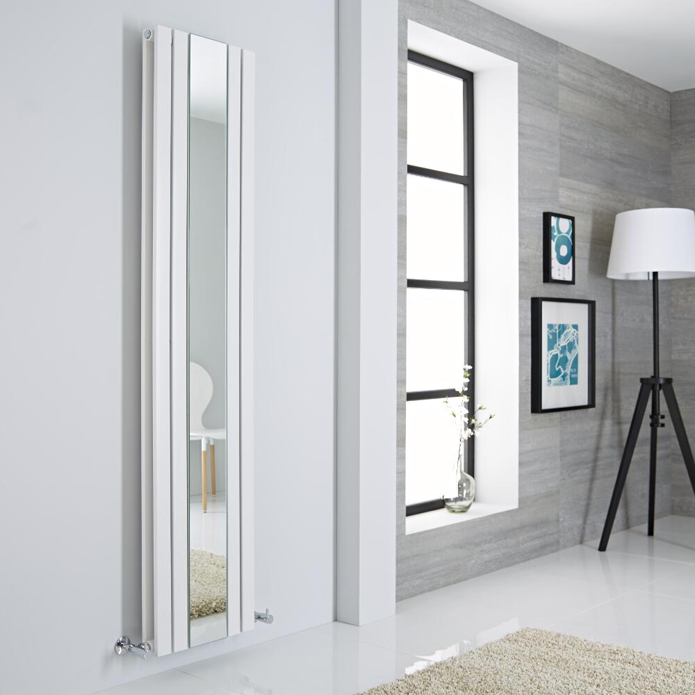 Milano Icon - White Vertical Designer Radiator With Mirror - 1800mm x 385mm