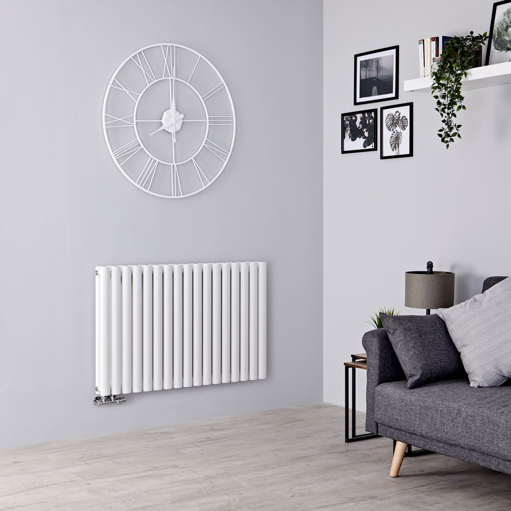 Milano Aruba Flow - White Horizontal Middle Connection Designer Radiator - 635mm x 1000mm (Double Panel)