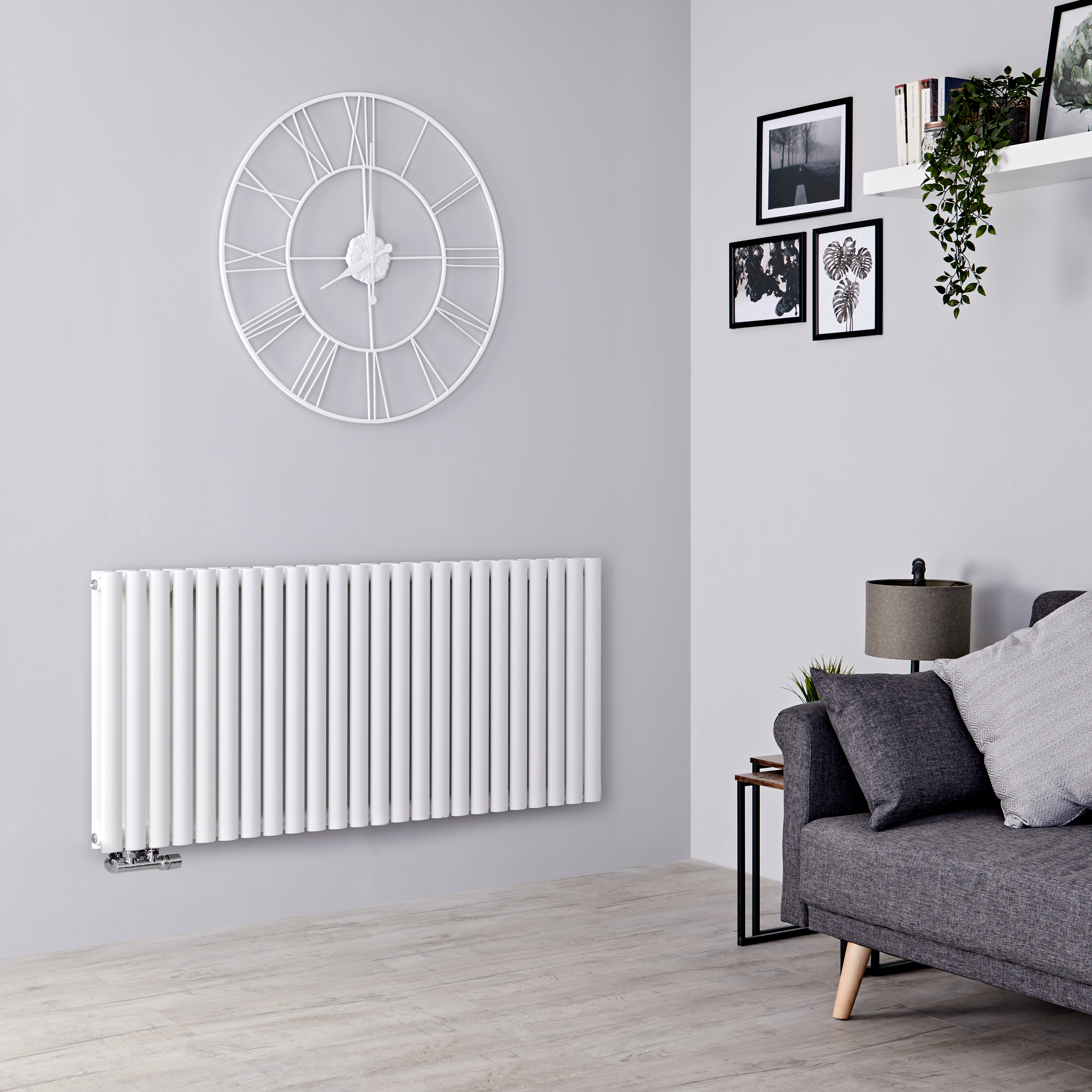Milano Aruba Flow - White Horizontal Middle Connection Designer Radiator - 635mm x 1411mm (Double Panel)