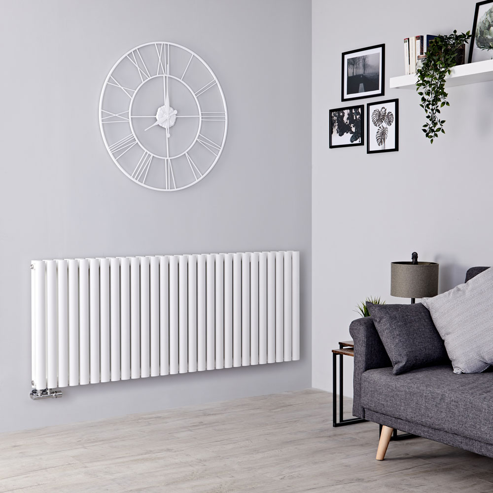 Milano Aruba Flow - White Horizontal Middle Connection Designer Radiator - 635mm x 1647mm (Double Panel)