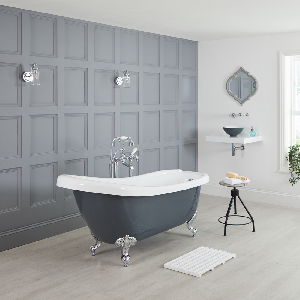 Milano Hest - Stone Grey Traditional Freestanding Slipper Bath - 1710mm x 740mm (No Tap-Holes)