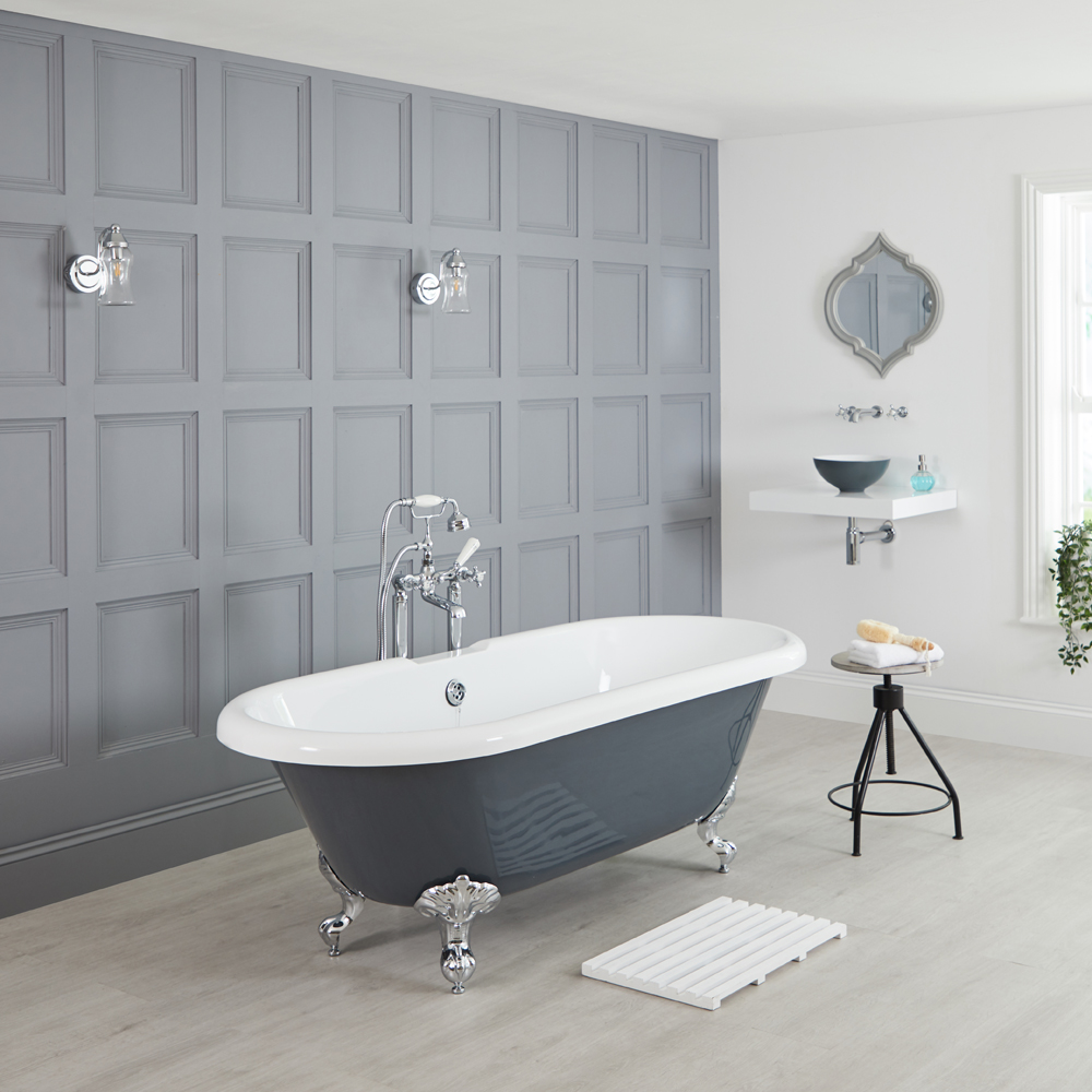 Milano Hest - Stone Grey Traditional Double-Ended Freestanding Bath - 1795mm x 785mm (No Tap-Holes)