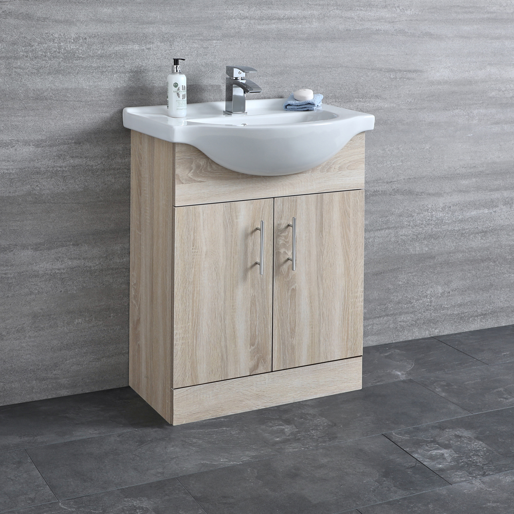 Milano Arch - Oak 650mm Floor Standing Vanity Unit with Basin