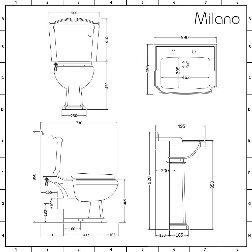 Milano Windsor - Traditional Toilet and 2 Tap-Hole Basin Set