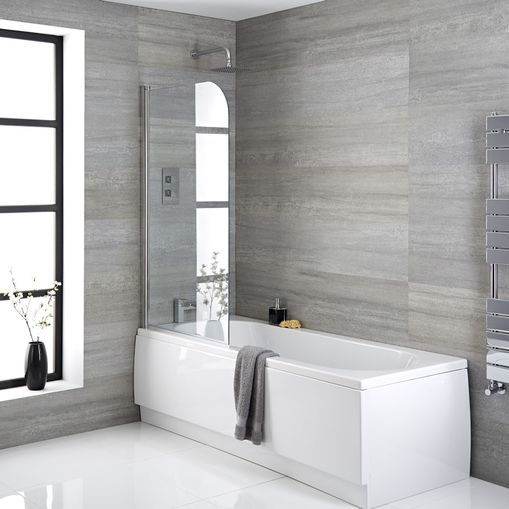 Milano Rivington - Modern Single Ended Standard Bath with Shower Screen and Panels - 1700mm