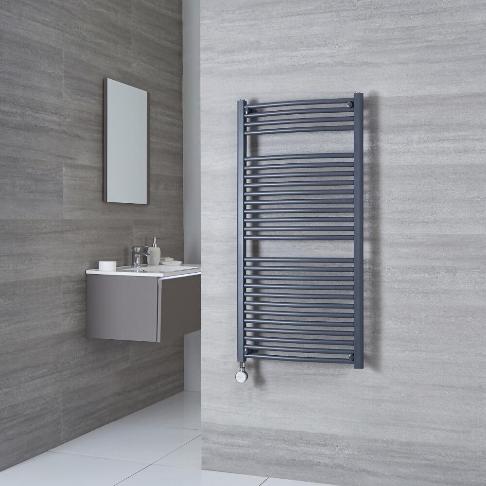 Milano Brook Electric - Anthracite Curved Heated Towel Rail - 1200mm x 500mm