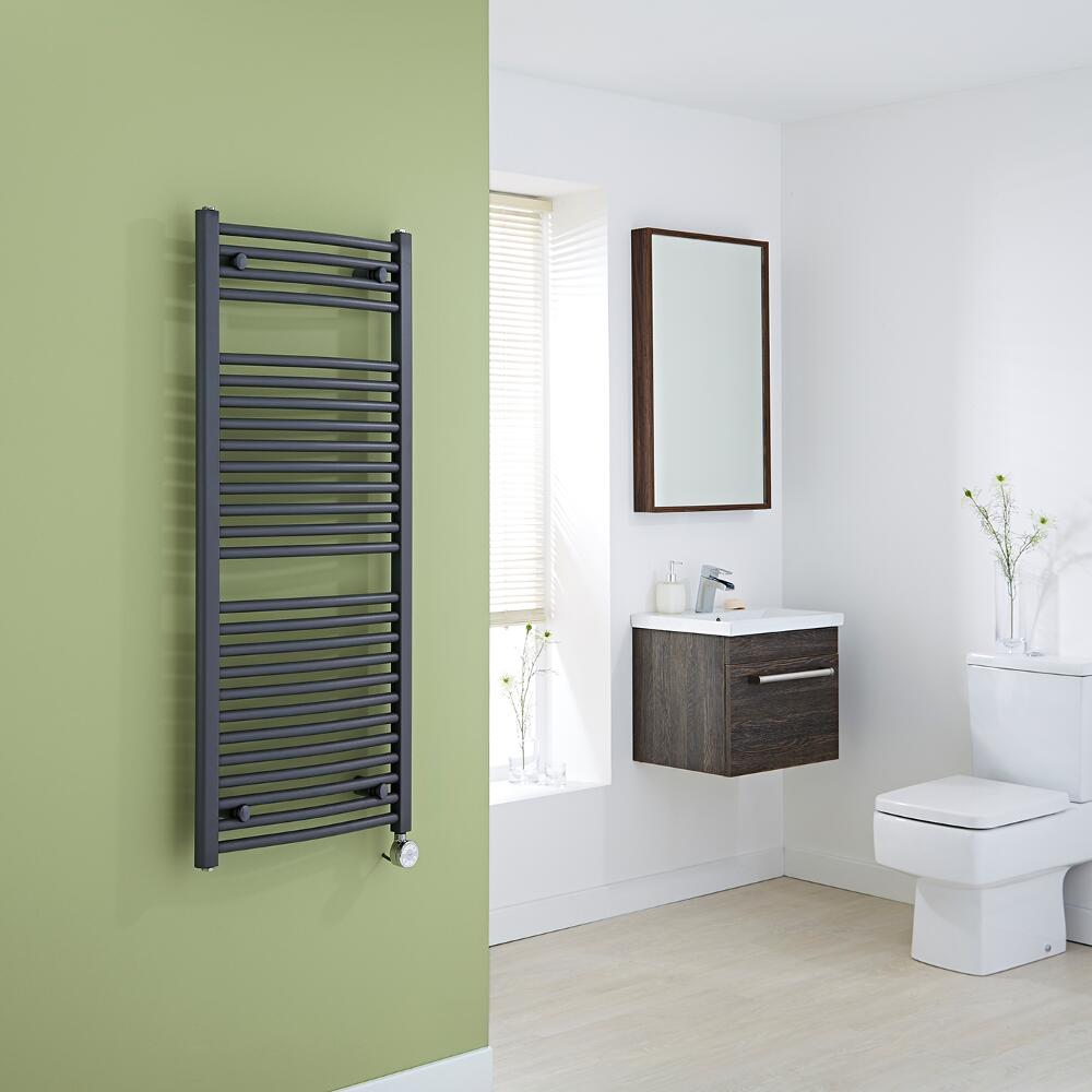 Milano Brook Electric - Anthracite Curved Heated Towel Rail - 1200mm x 500mm