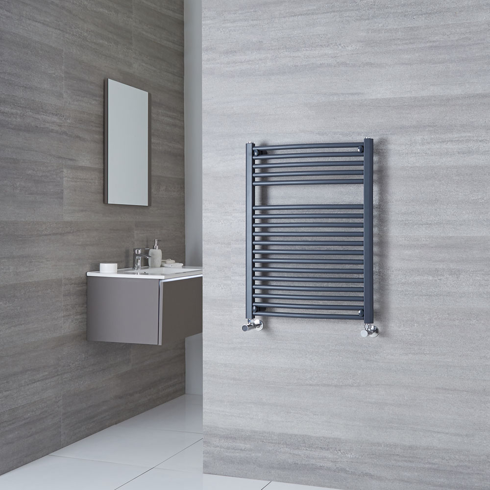 Milano Brook - Anthracite Curved Heated Towel Rail - 800mm x 600mm