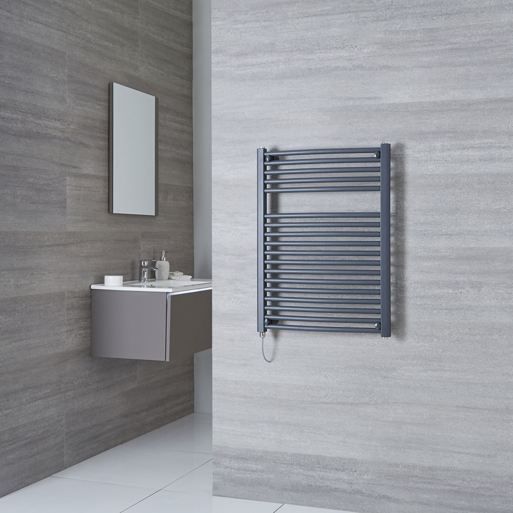 Milano Brook - Anthracite Curved Heated Towel Rail - 1000mm x 600mm