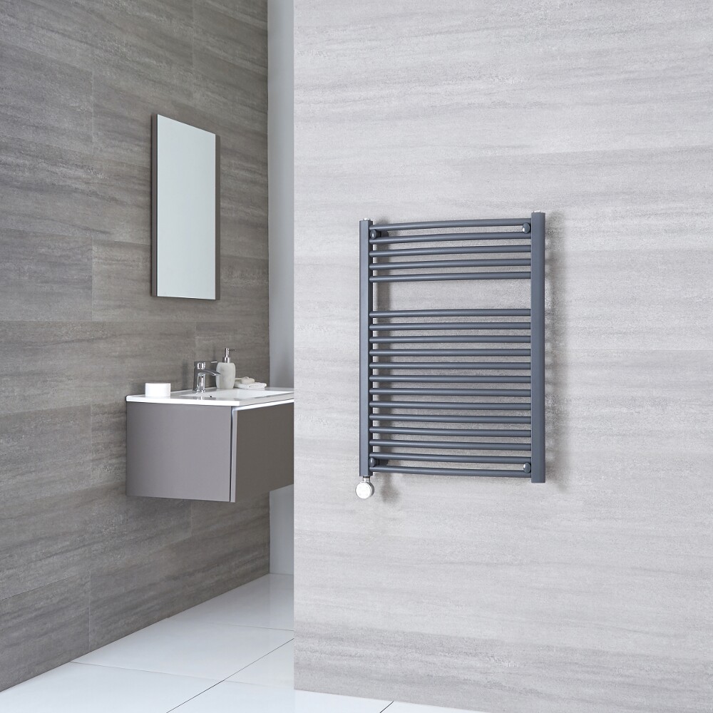 Milano Brook Electric - Anthracite Flat Heated Towel Rail - 800mm x 600mm