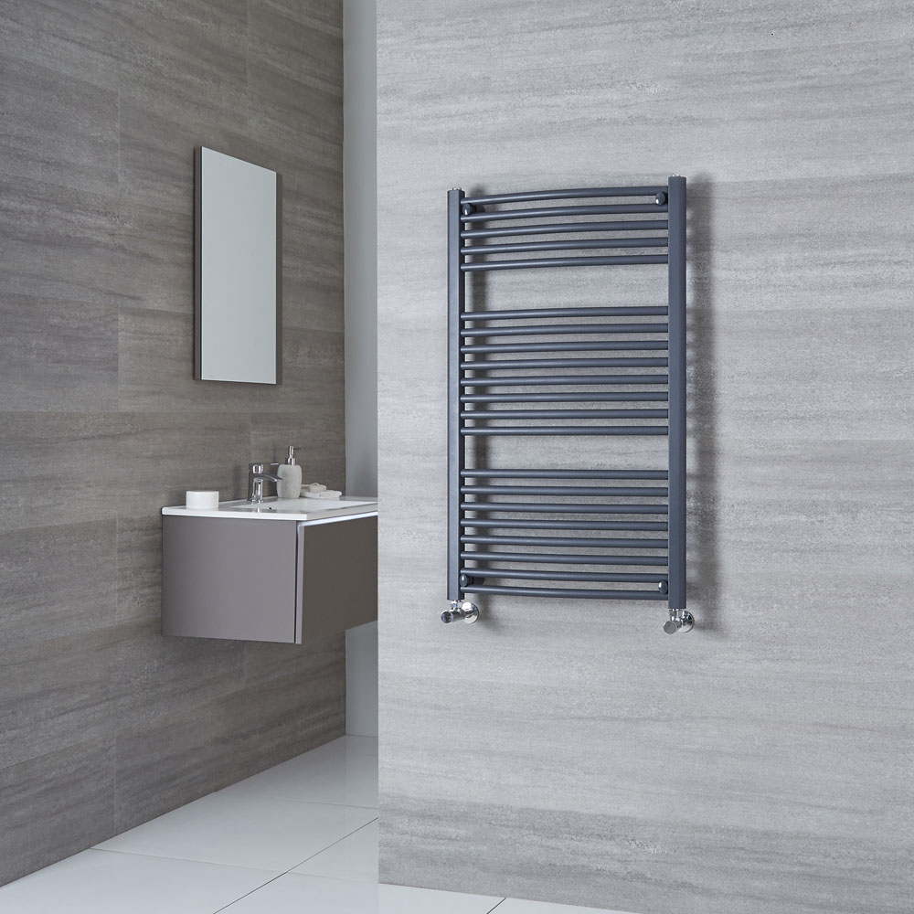 Milano Brook - Anthracite Curved Heated Towel Rail - 1000mm x 600mm
