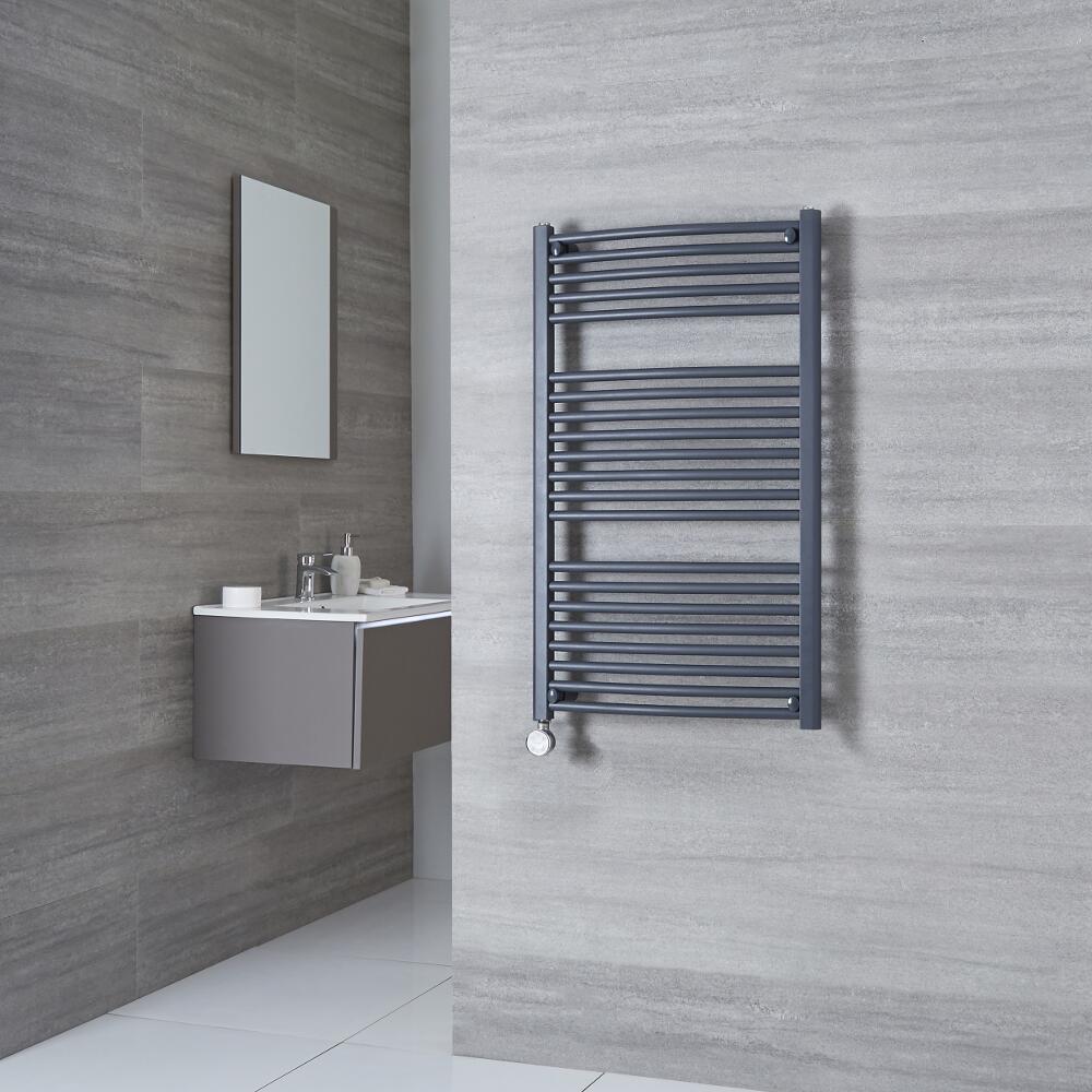 Milano Brook Electric - Anthracite Curved Heated Towel Rail - 1000mm x 600mm