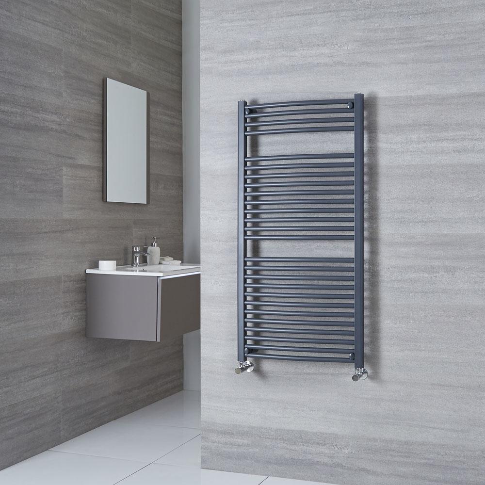 Milano Brook - Anthracite Curved Heated Towel Rail - 1200mm x 600mm