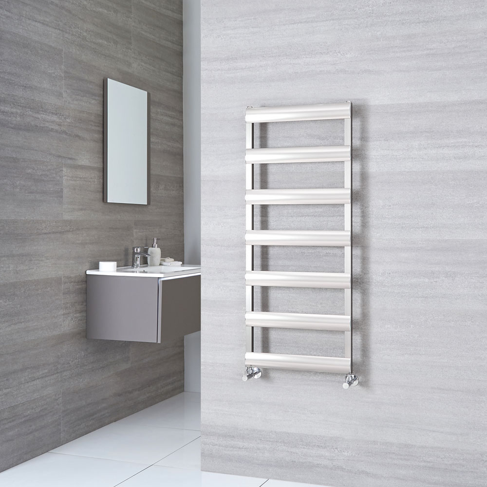 Milano Passo - Aluminium Brushed Chrome Heated Towel Rail - 1190mm x 500mm