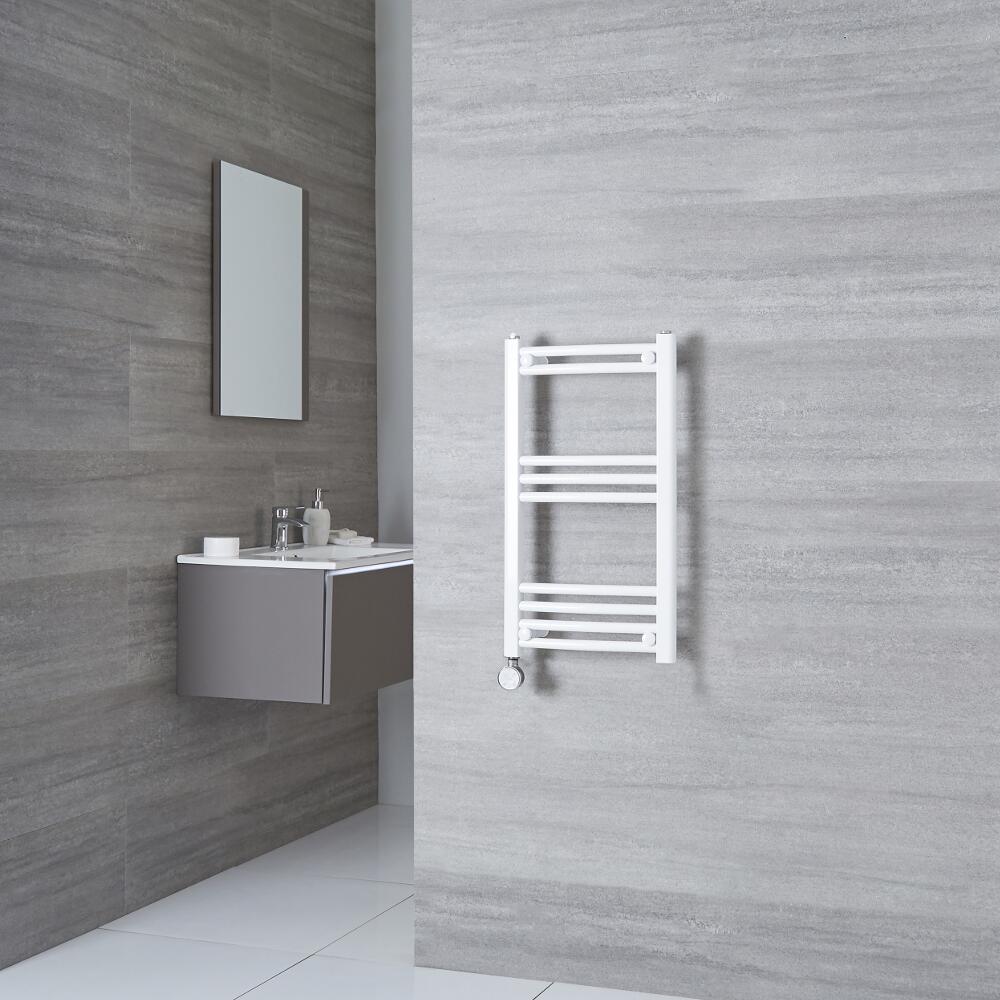 Milano Calder Electric - White Curved Heated Towel Rail - 700mm x 400mm