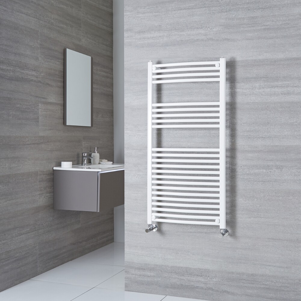 Milano Calder - White Curved Heated Towel Rail - 1200mm x 500mm