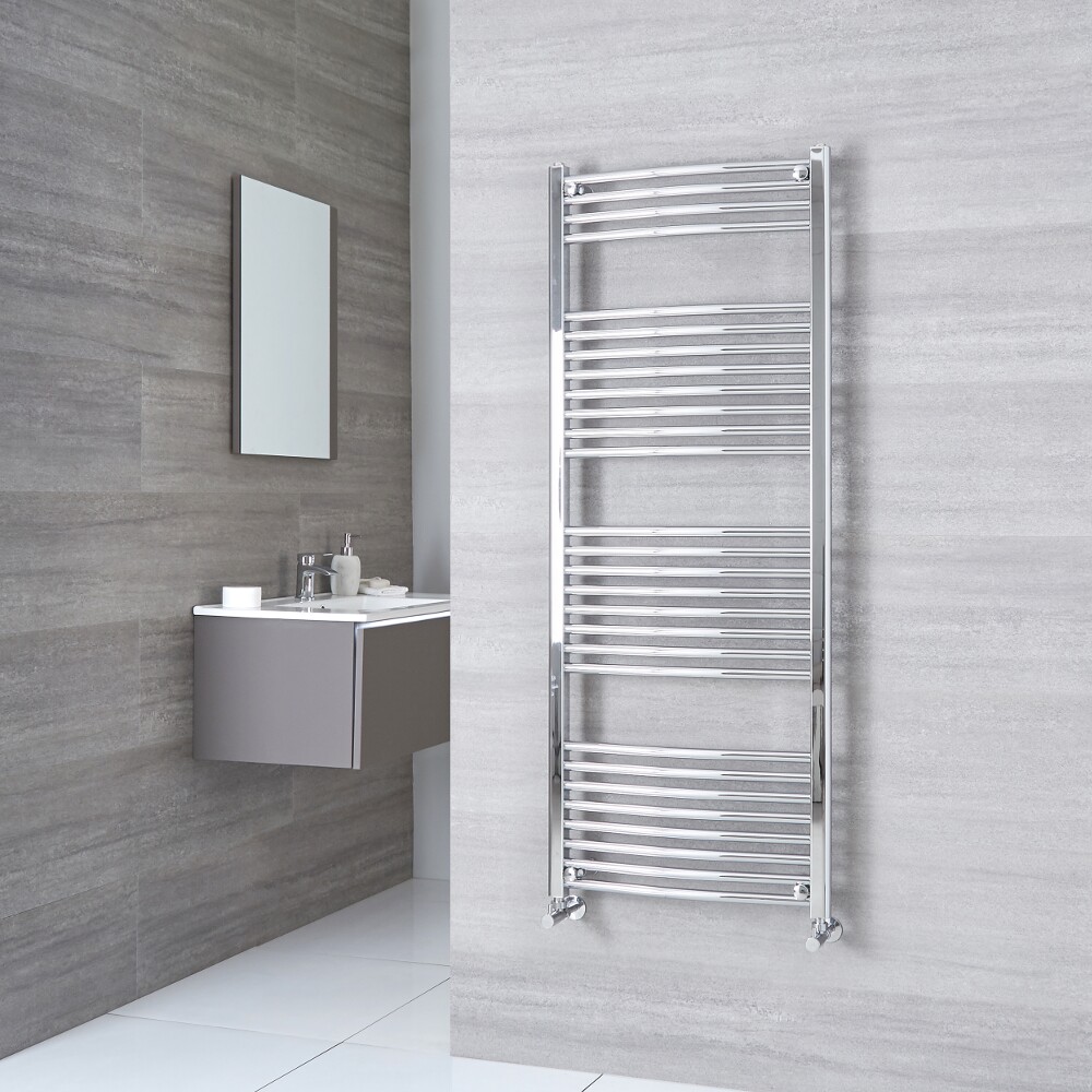 Milano Ribble - Chrome Curved Heated Towel Rail - 1500mm x 500mm