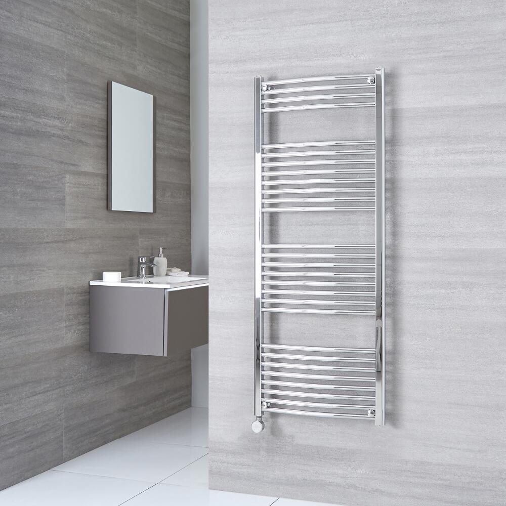 Milano Ribble Electric - Chrome Curved Heated Towel Rail - 1500mm x 500mm