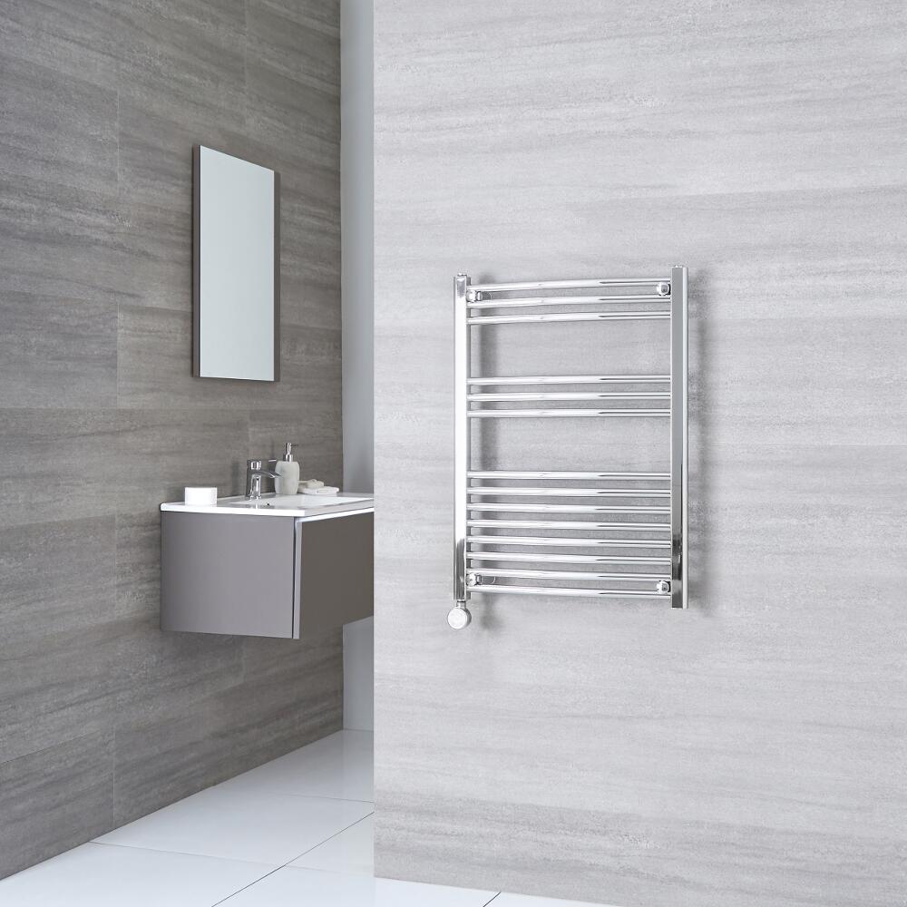 Milano Ribble Electric - Chrome Curved Heated Towel Rail - 800mm x 600mm