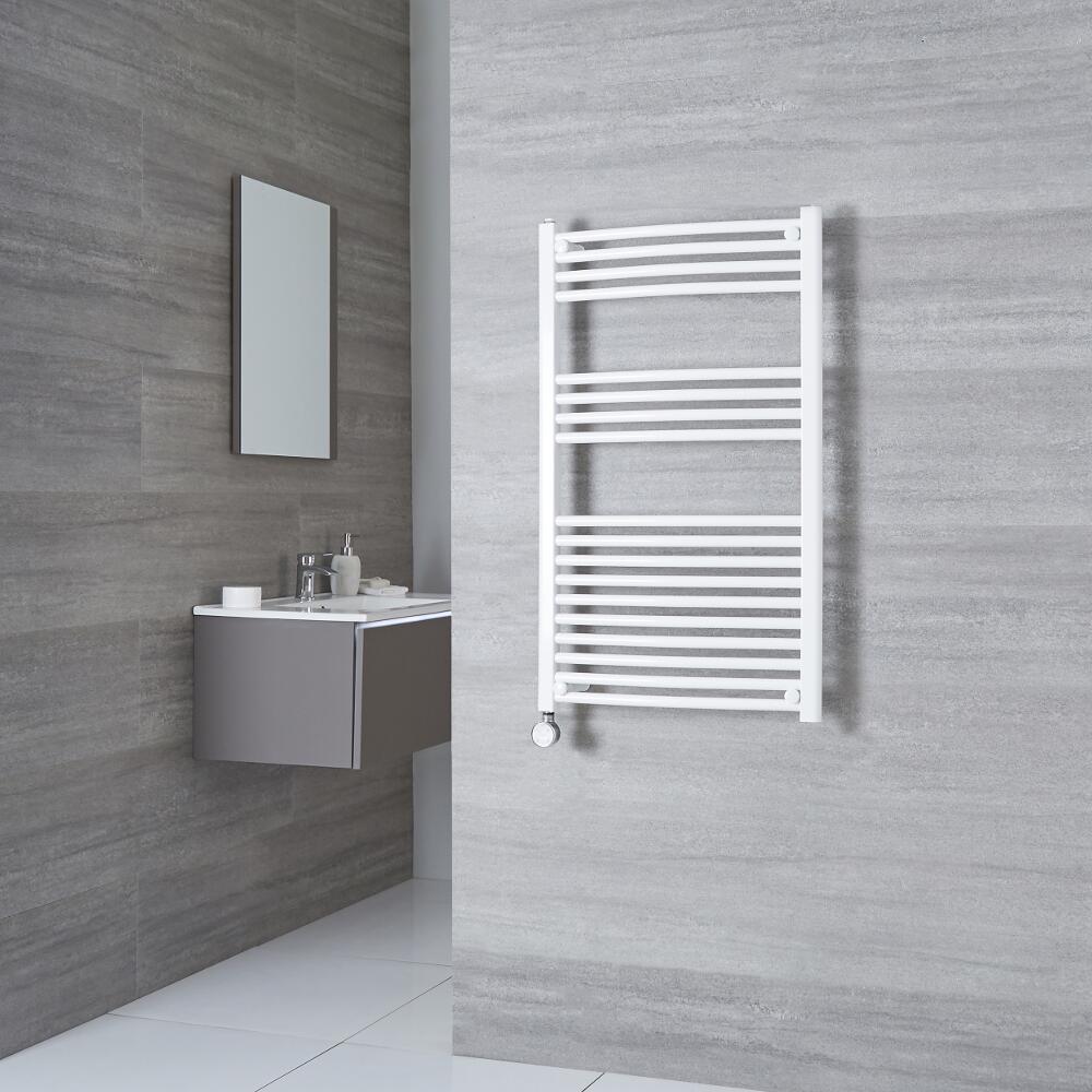 Milano Calder Electric - White Curved Heated Towel Rail - 1000mm x 600mm