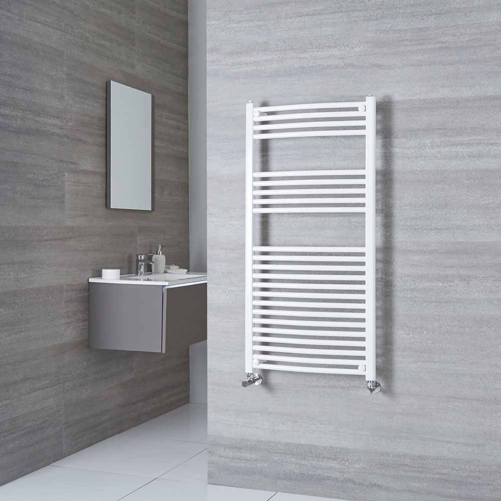 Milano Calder - White Curved Heated Towel Rail - 1200mm x 600mm