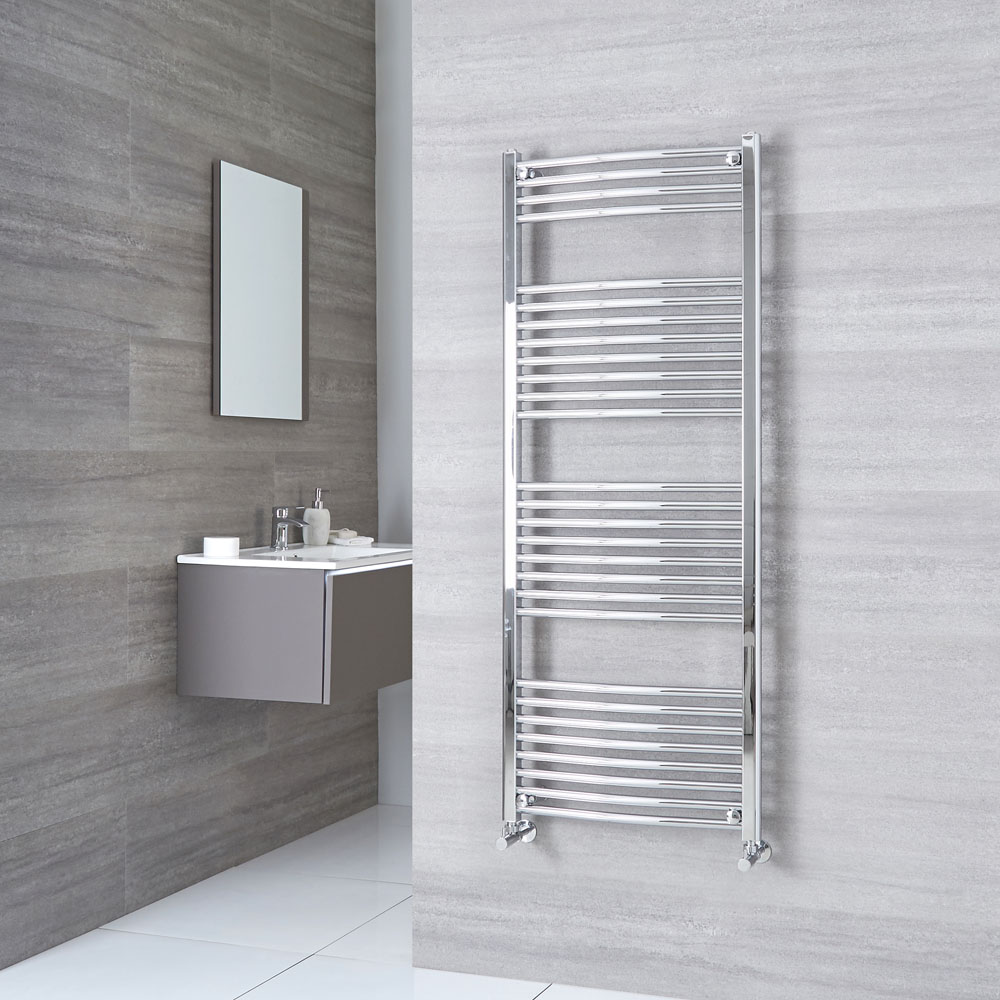 Milano Ribble - Chrome Curved Heated Towel Rail - 1500mm x 600mm