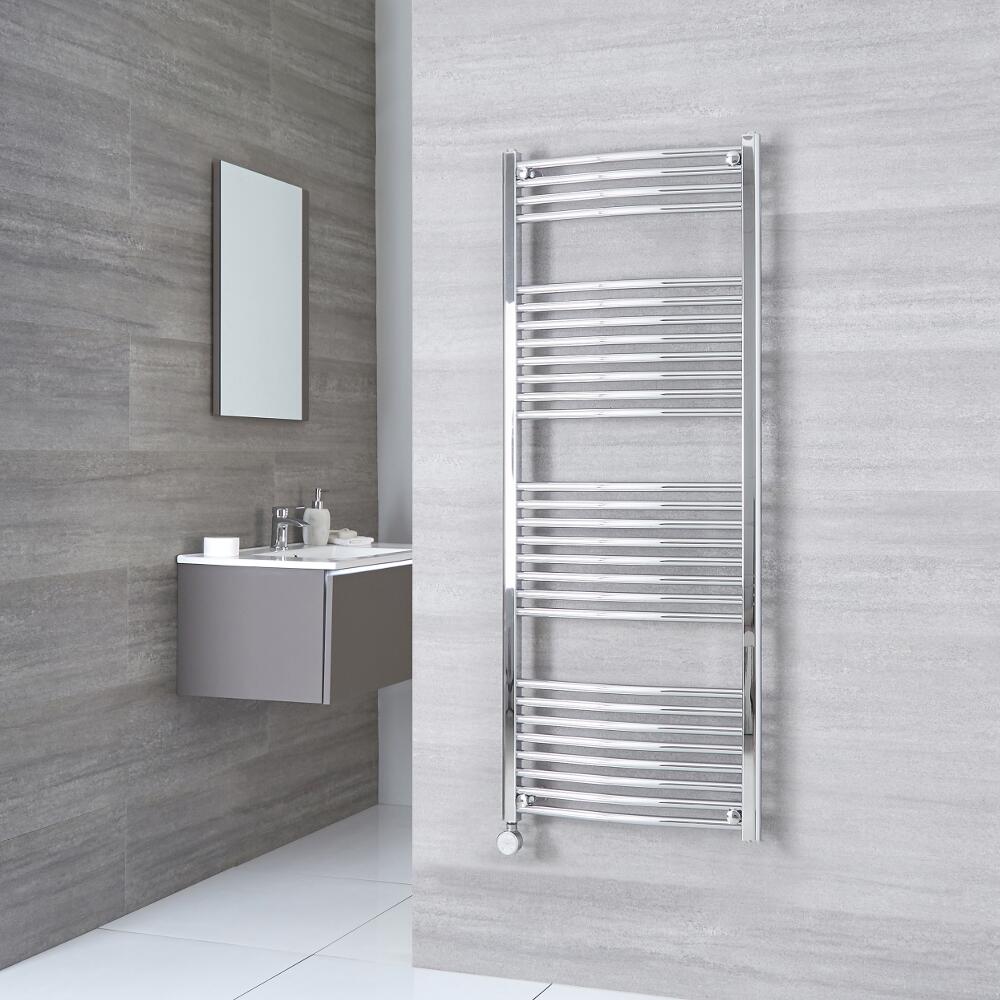 Milano Ribble Electric - Chrome Curved Heated Towel Rail - 1500mm x 600mm