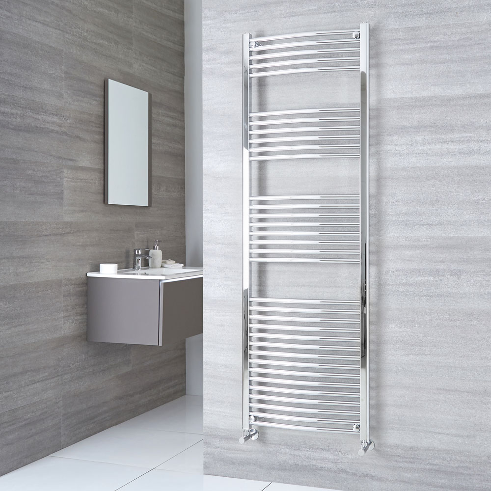 Milano Ribble - Chrome Curved Heated Towel Rail - 1800mm x 600mm