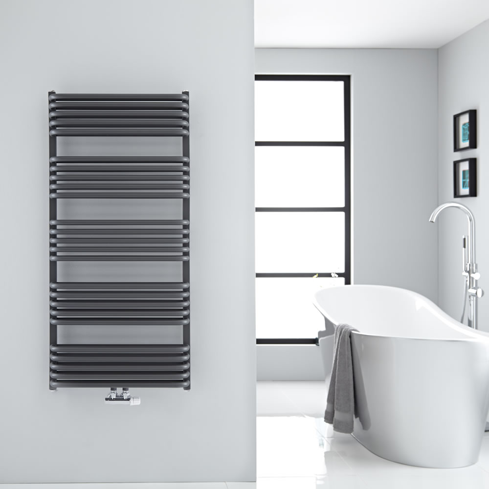 Milano Bow - Anthracite D-Bar Central Connection Heated Towel Rail - 1269mm x 600mm