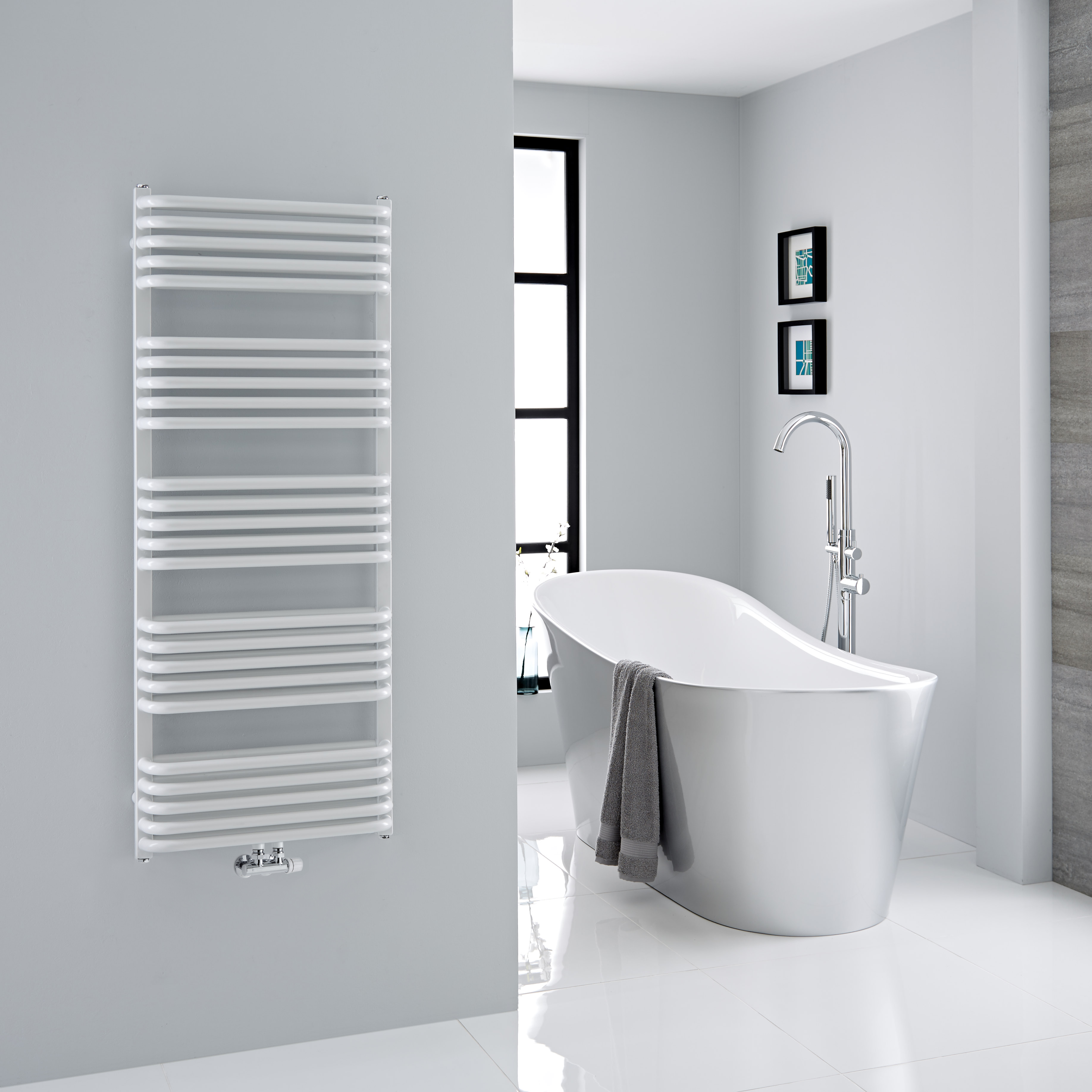 Milano Bow - White D-Bar Heated Towel Rail - 1269mm x 500mm