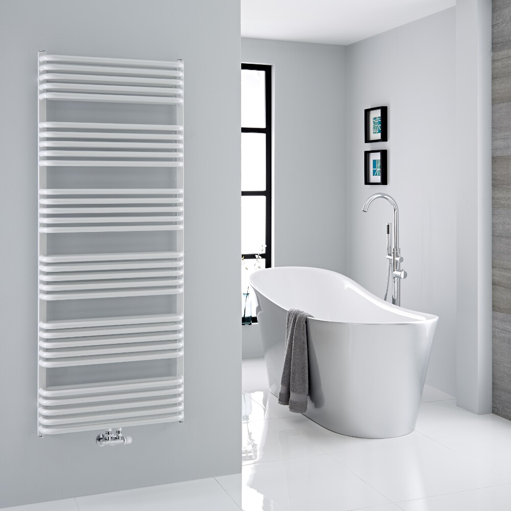 Milano Bow - White D-Bar Heated Towel Rail - 1533mm x 600mm