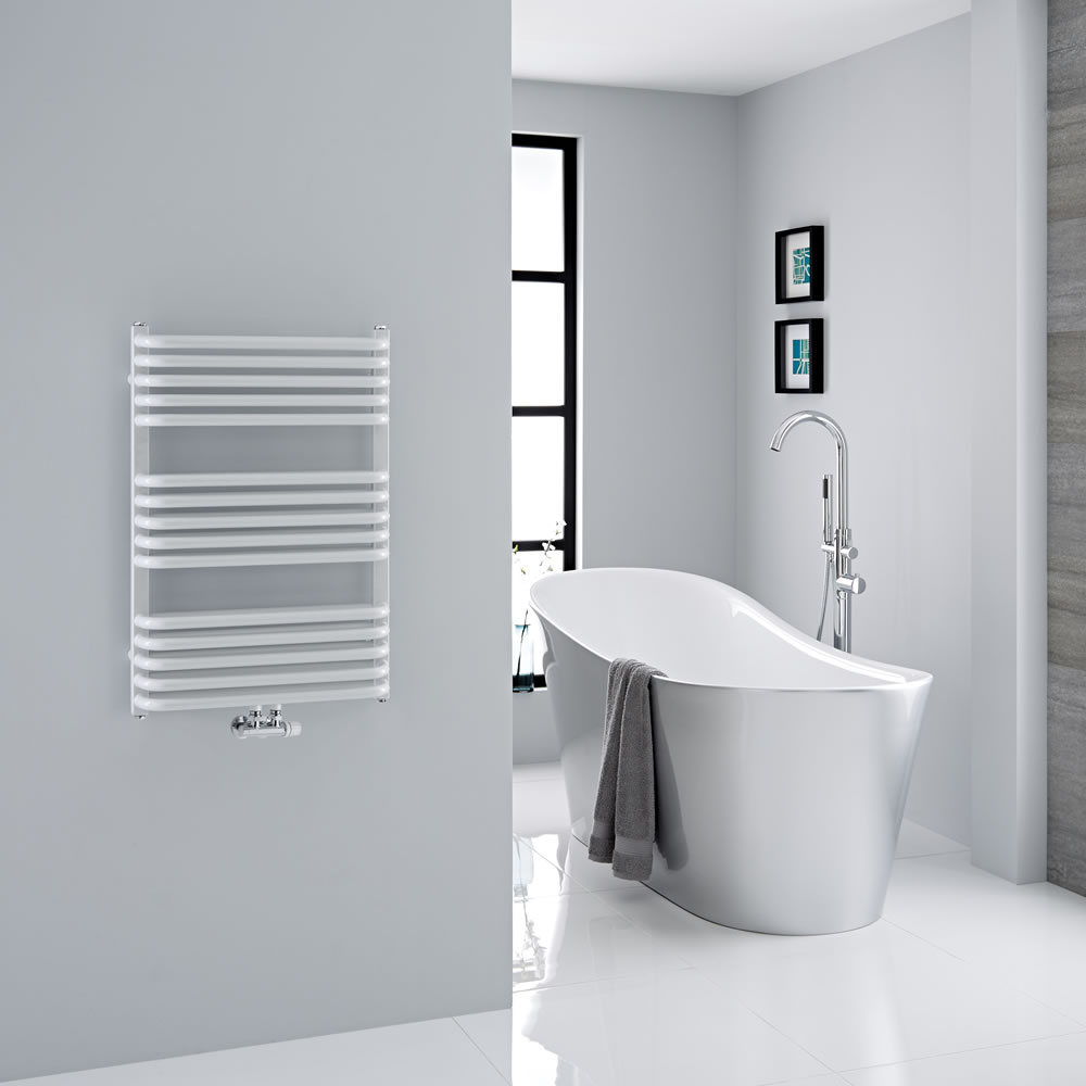 Milano Bow - White D-Bar Heated Towel Rail - 736mm x 500mm