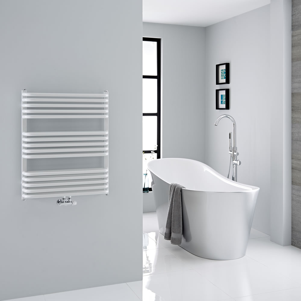 Milano Bow - White D-Bar Heated Towel Rail - 736mm x 600mm