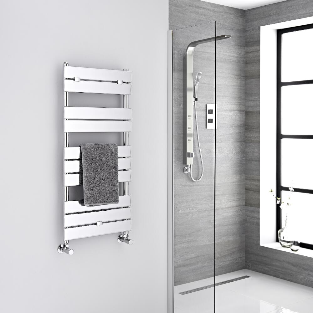 Milano Lustro - Chrome Flat Panel Designer Heated Towel Rail - 1000mm x 450mm