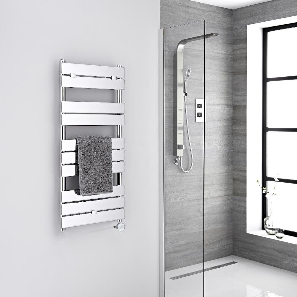 Milano Lustro Electric - Chrome Flat Panel Designer Heated Towel Rail - 1000mm x 450mm