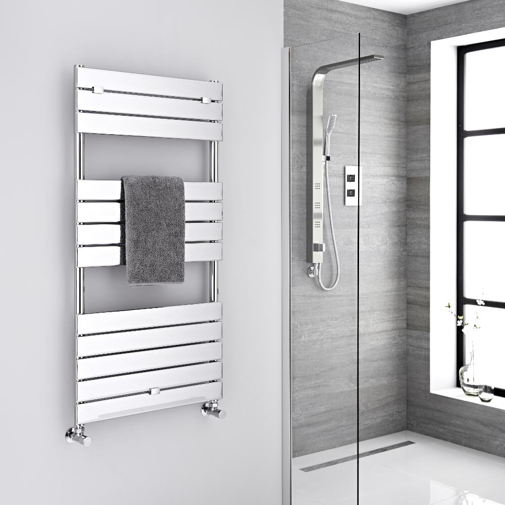 Milano Lustro - Chrome Flat Panel Designer Heated Towel Rail - 1213mm x 600mm