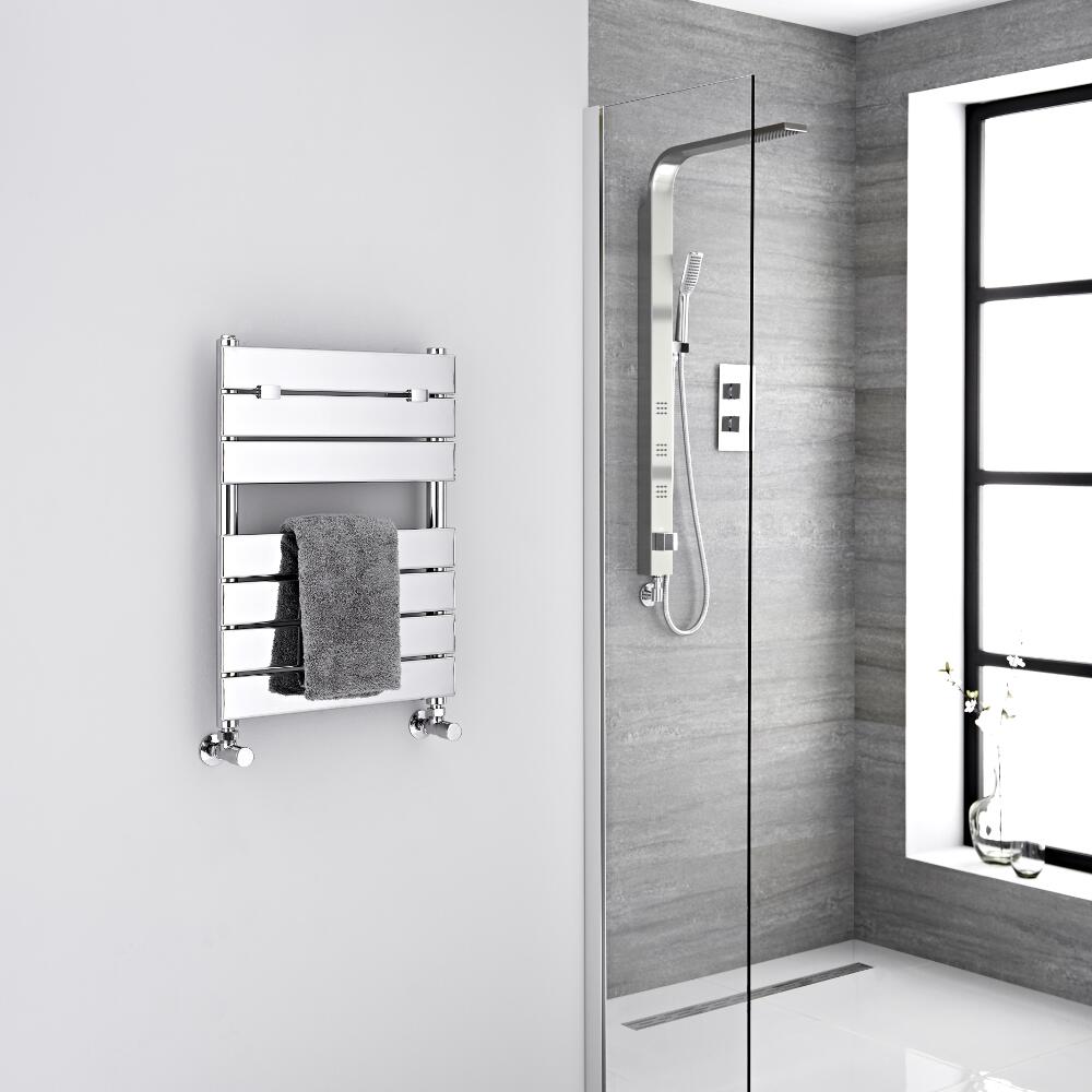 Milano Lustro - Chrome Flat Panel Designer Heated Towel Rail - 620mm x 455mm