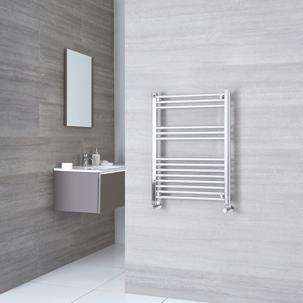 Milano Ribble - Chrome Flat Heated Towel Rail - 800mm x 500mm