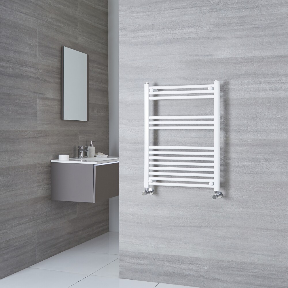 Milano Calder - White Flat Heated Towel Rail - 800mm x 500mm