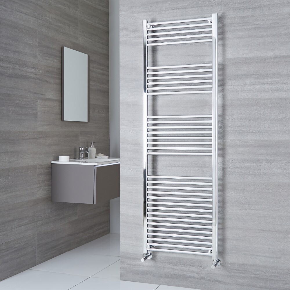 Milano Ribble - Chrome Flat Heated Towel Rail - 1800mm x 500mm