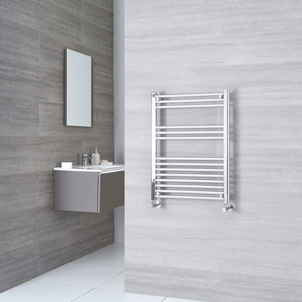 Milano Ribble - Chrome Flat Heated Towel Rail - 800mm x 600mm