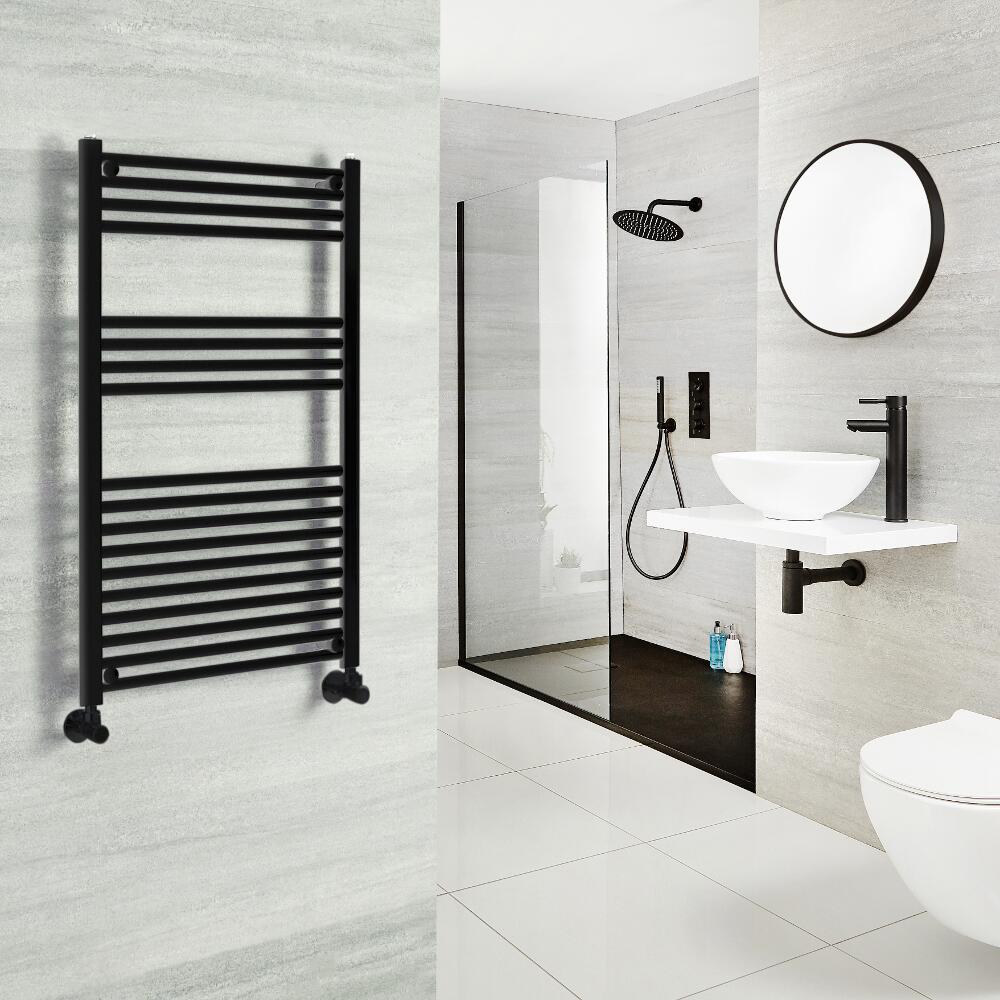 Milano Nero - Black Heated Towel Rail - Choice of Size and Valves