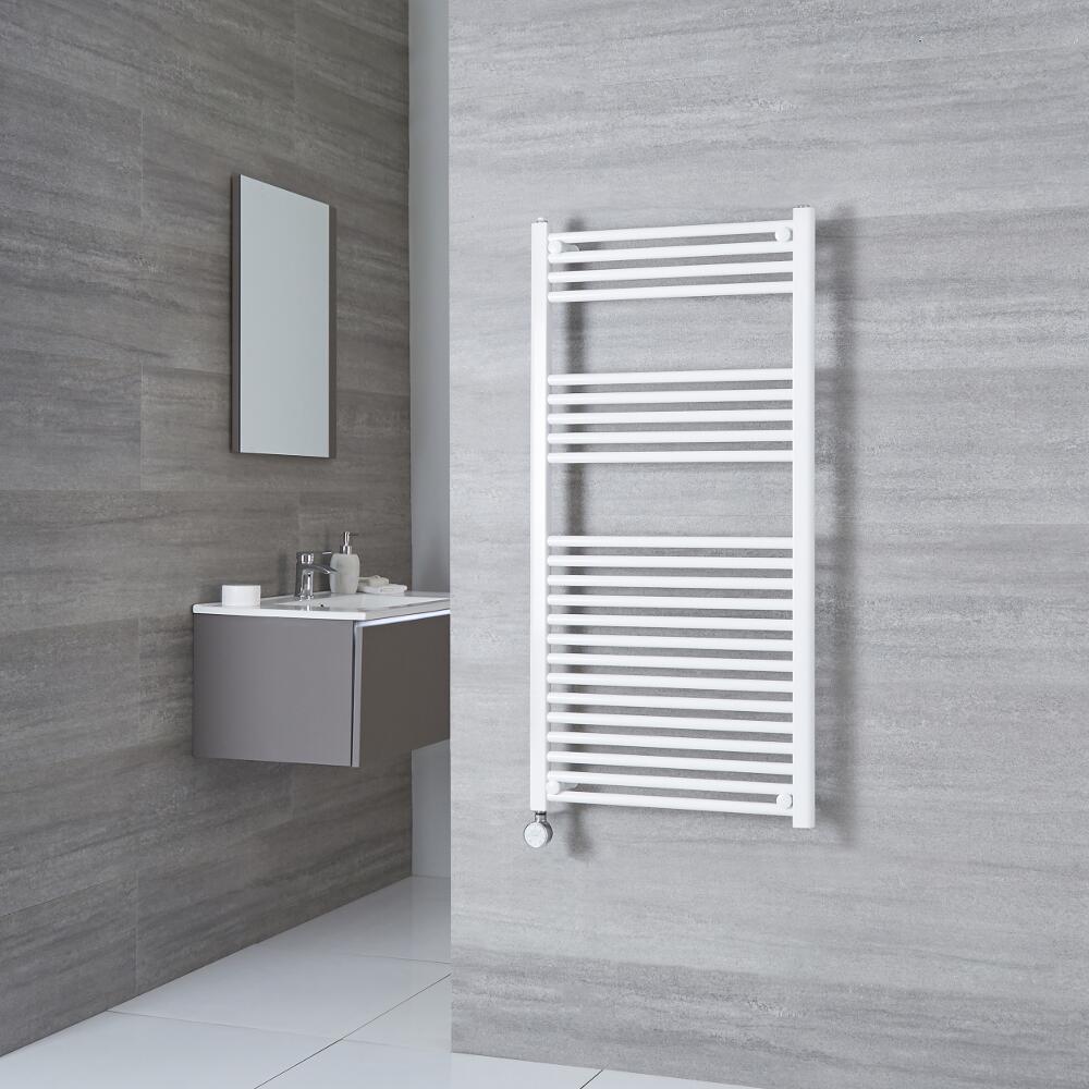 Milano Calder Electric - White Flat Heated Towel Rail - 1200mm x 600mm