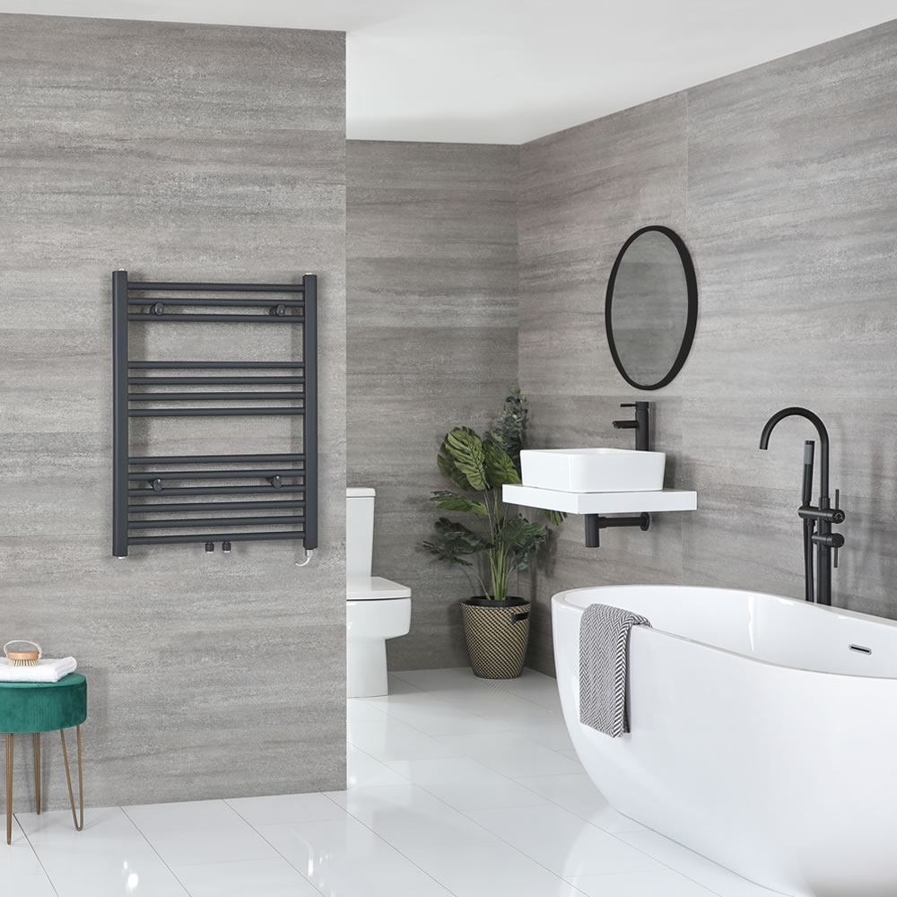 Milano Neva Electric - Anthracite Heated Towel Rail - 803mm x 500mm