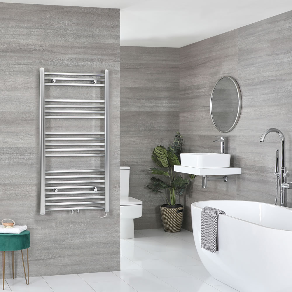 Milano Neva Electric - Chrome Heated Towel Rail - 1188mm x 600mm