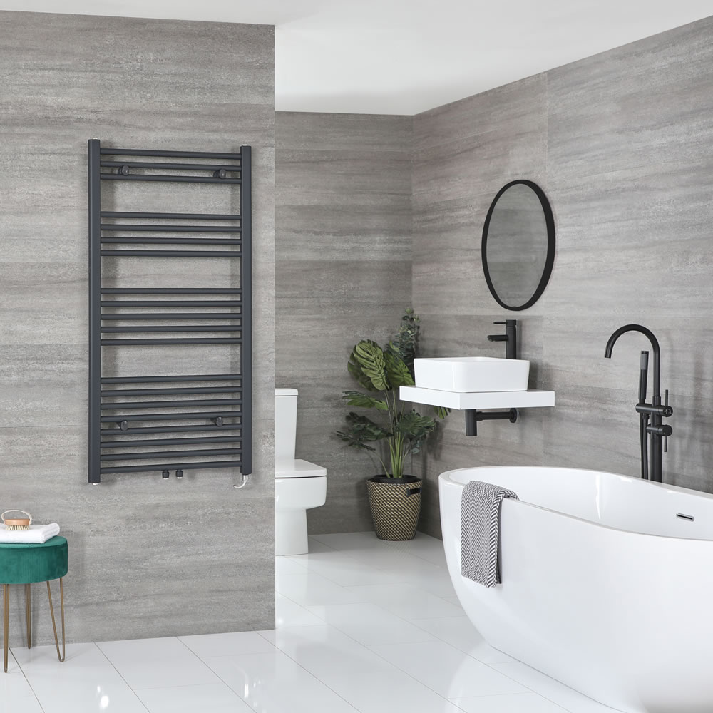 Milano Neva Electric - Anthracite Heated Towel Rail - 1188mm x 500mm