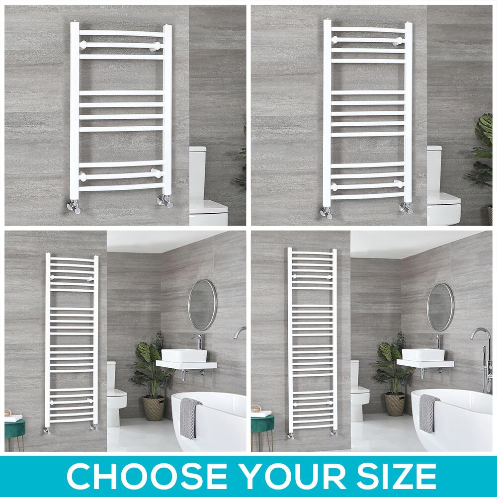 Milano Ive - White Curved Heated Towel Rail - Choice of Size