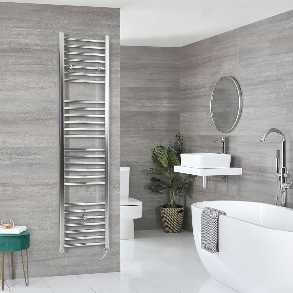 Milano Kent Electric - Chrome Flat Heated Towel Rail - 1800mm x 400mm