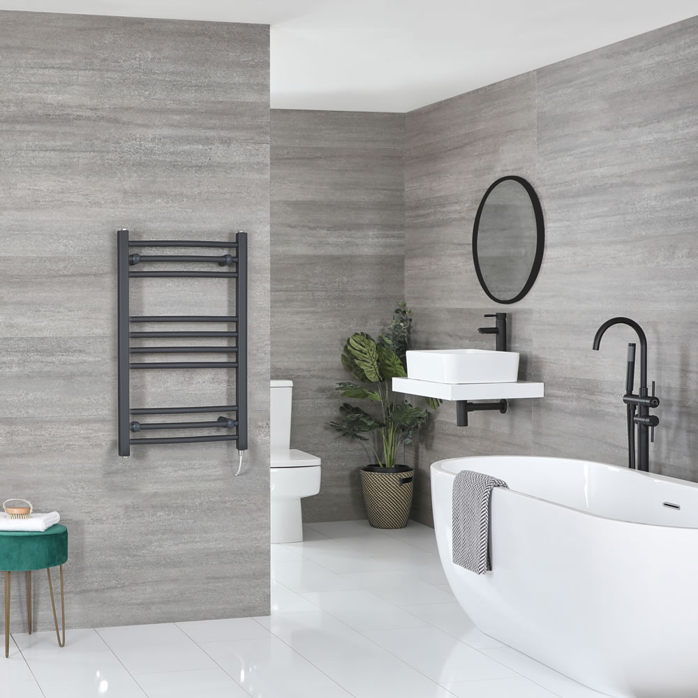 Milano Artle Electric - Anthracite Flat Heated Towel Rail - 800mm x 500mm